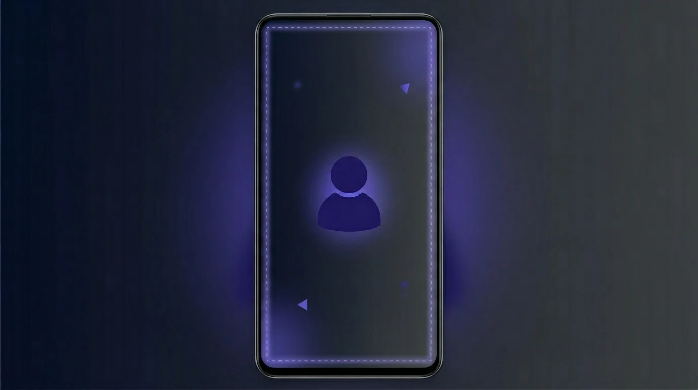 Marco abstracto 9:16 con zona segura suave y sujeto centrado — concepto vertical