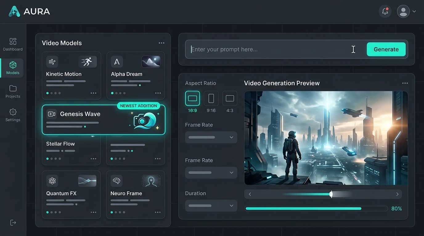 Espacio de trabajo de video Kubeez en modo oscuro mostrando la tarjeta del modelo Seedance 2 seleccionada en el panel selector de modelos