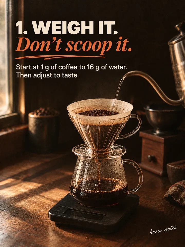 Slide 2: 1. WEIGH IT. Don't scoop it.